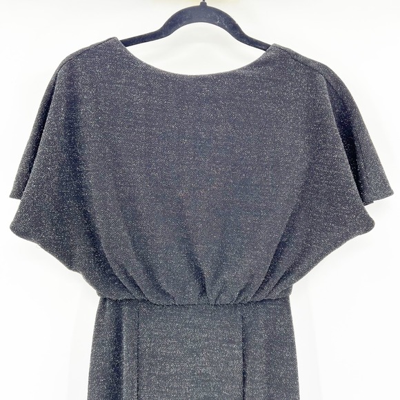 Donna Morgan Silver Metallic Knit Dress Flutter Sleeve V Neck Evening Formal - Picture 6 of 7